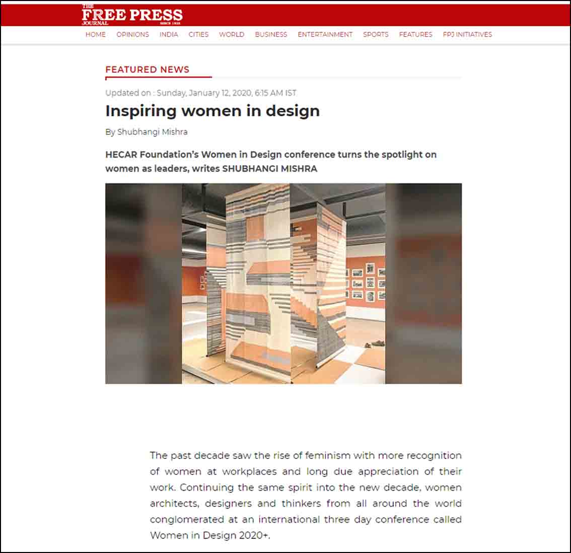 Inspiring women in design ,The Free Press - January 2020